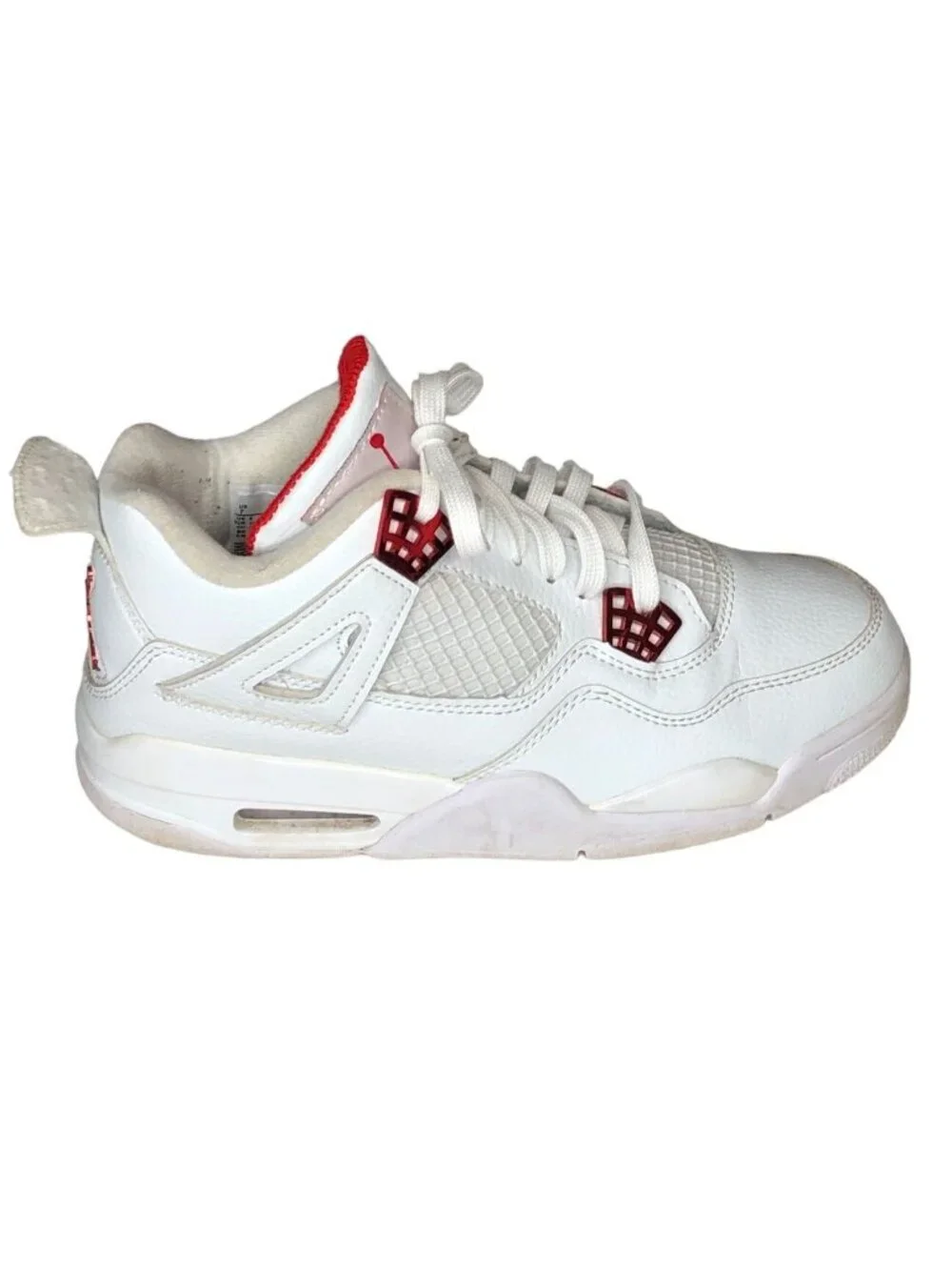 Air Jordan 4 Retro Red Metallic Sneakers Mens 7 White Shoes Athletic Basketball